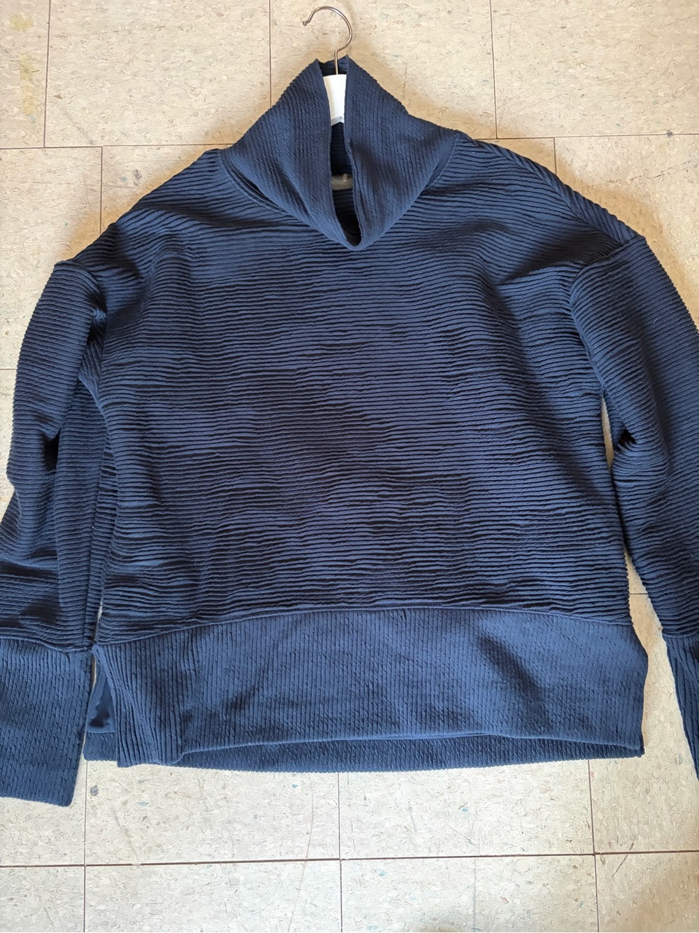 CALIA by Carrie Underwood Navy Ribbed Funnel-Neck Pullover